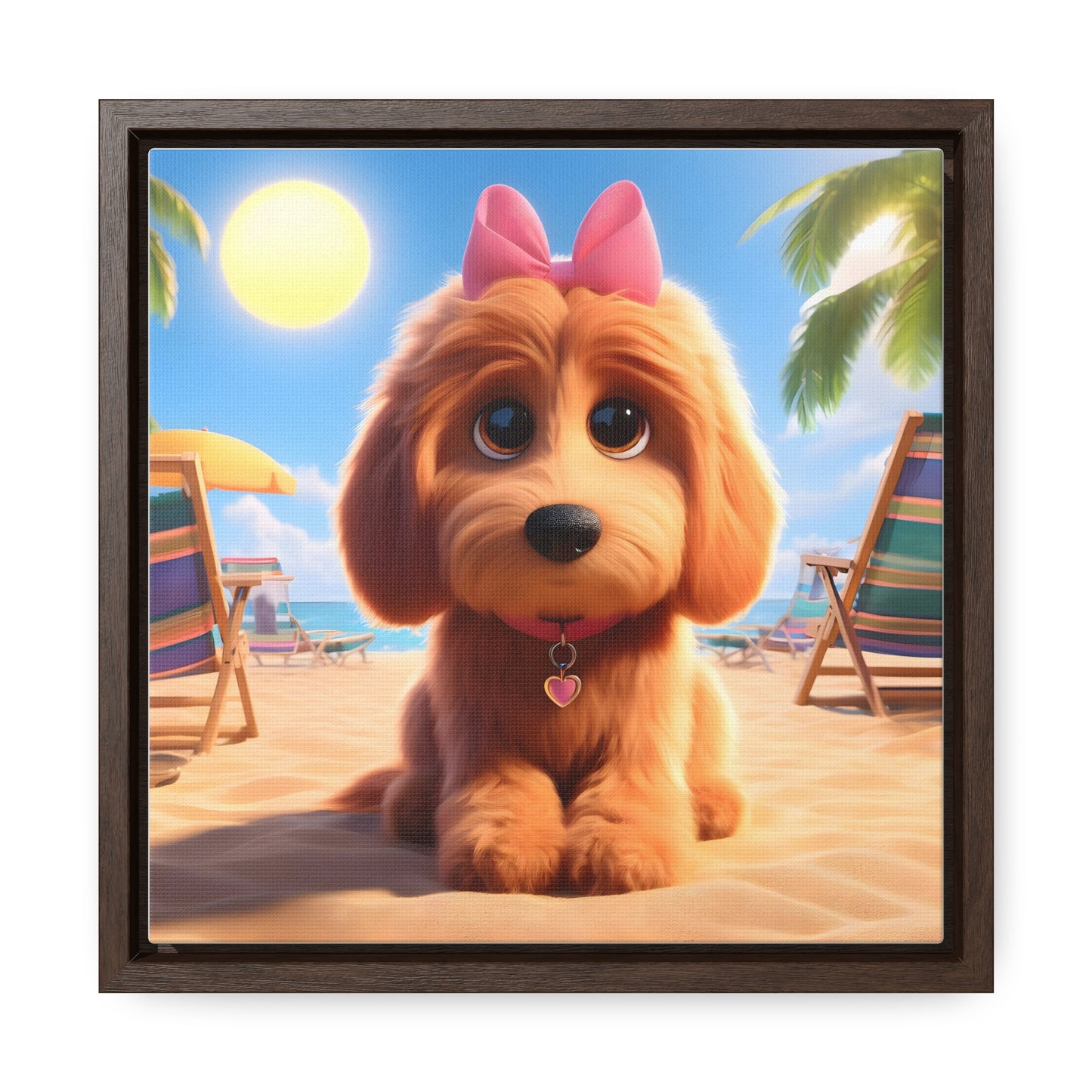 Doodle Puppy Cartoon Inspired - Wooden Gallery Canvas Picture - Square Frame - Nice!