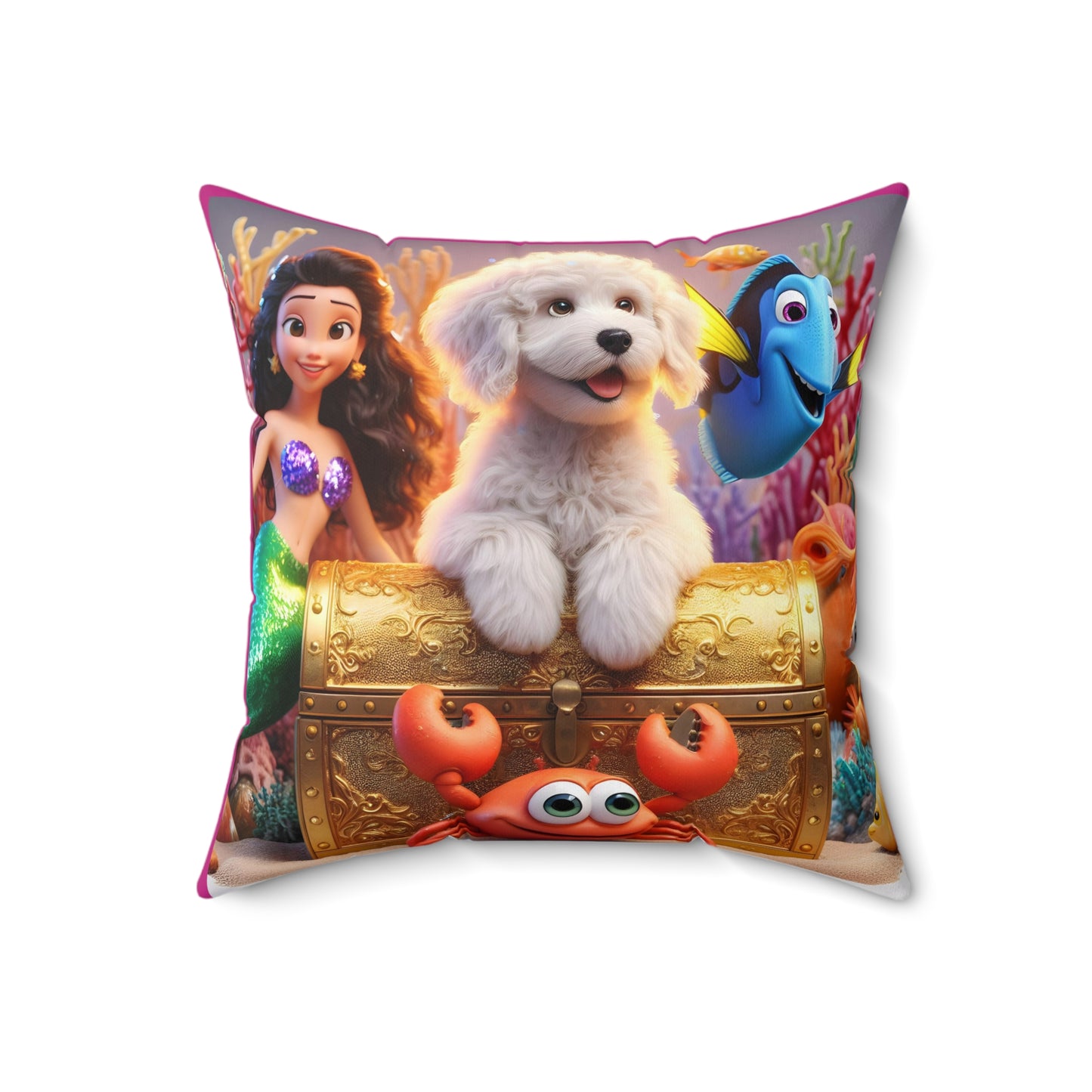 Doodle Mermaid Underwater Spun Polyester Square Pillow