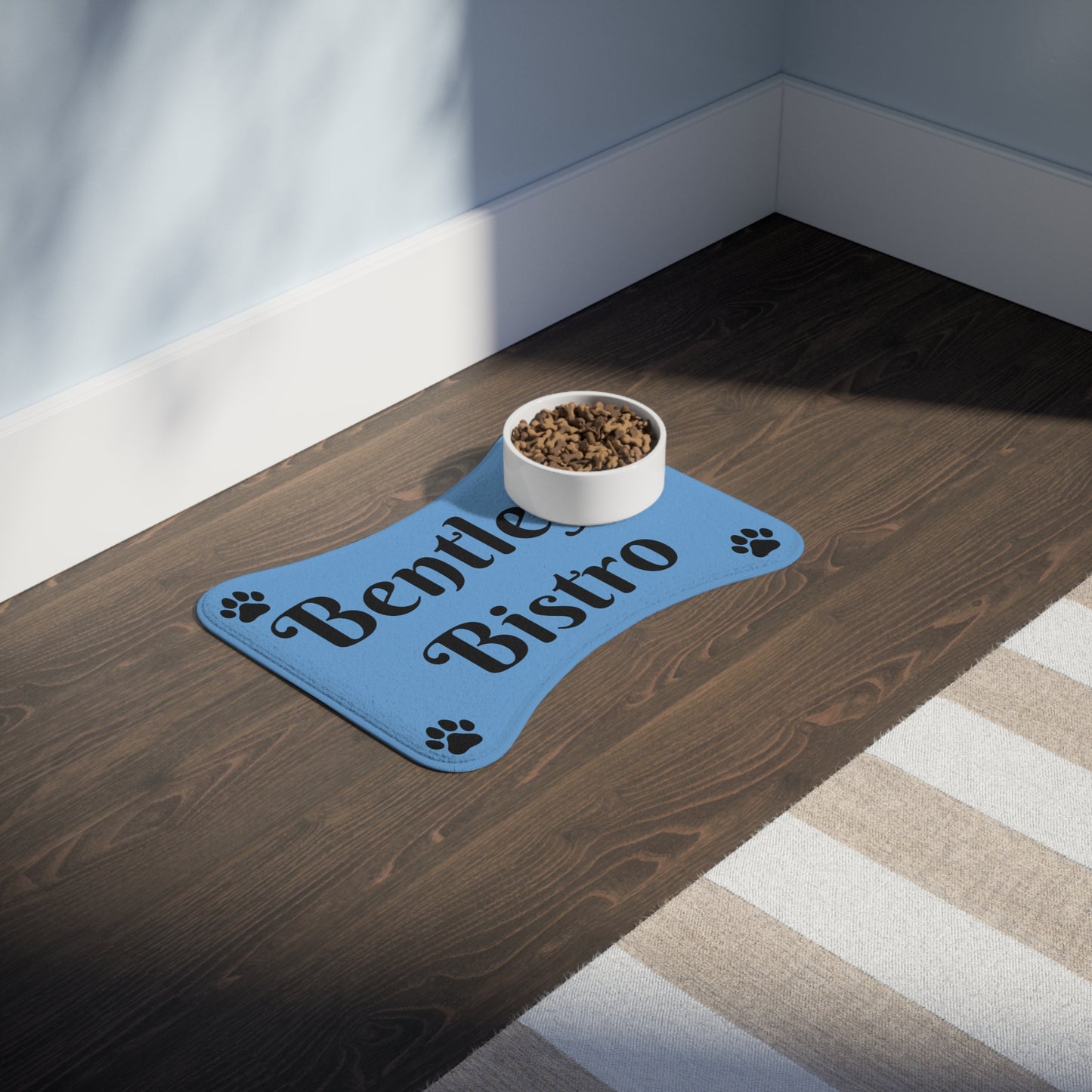 Personalized - Food and Water Bowls Pet Feeding Mats - Blue