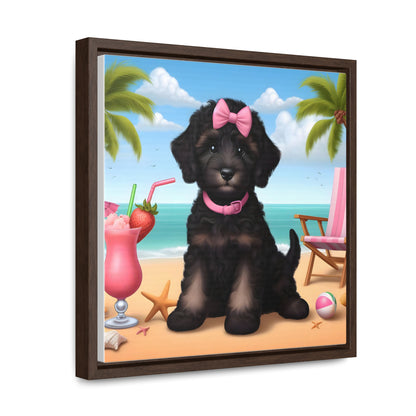 Phantom Doodle on Beach - Wooden Gallery Canvas Picture - Square Frame - Nice!