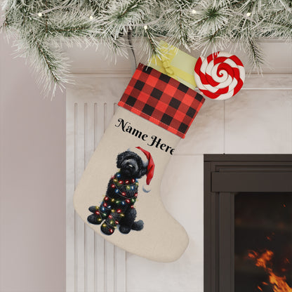 Black Doodle w/Lights Personalized Christmas Stocking