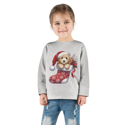 Doodle Puppy Christmas Stocking Toddler Long Sleeve Tee