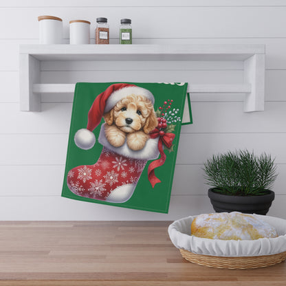 Christmas Doodle Stocking Puppy Kitchen Towel