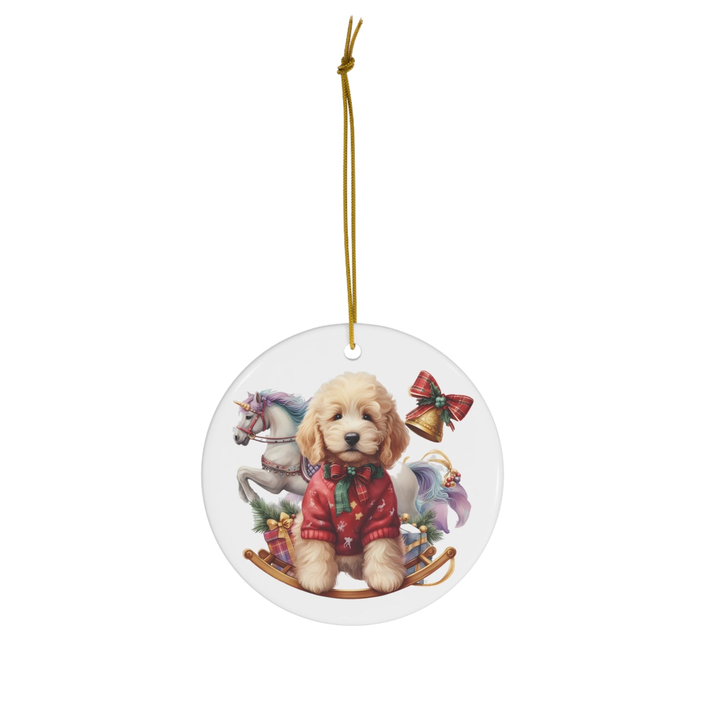 Christmas Doodle Puppy Ceramic Ornament, 4 Shapes