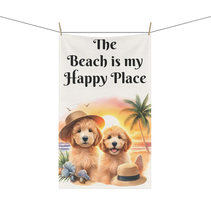 Doodle Puppies Beach is my Happy Place Kitchen Towel