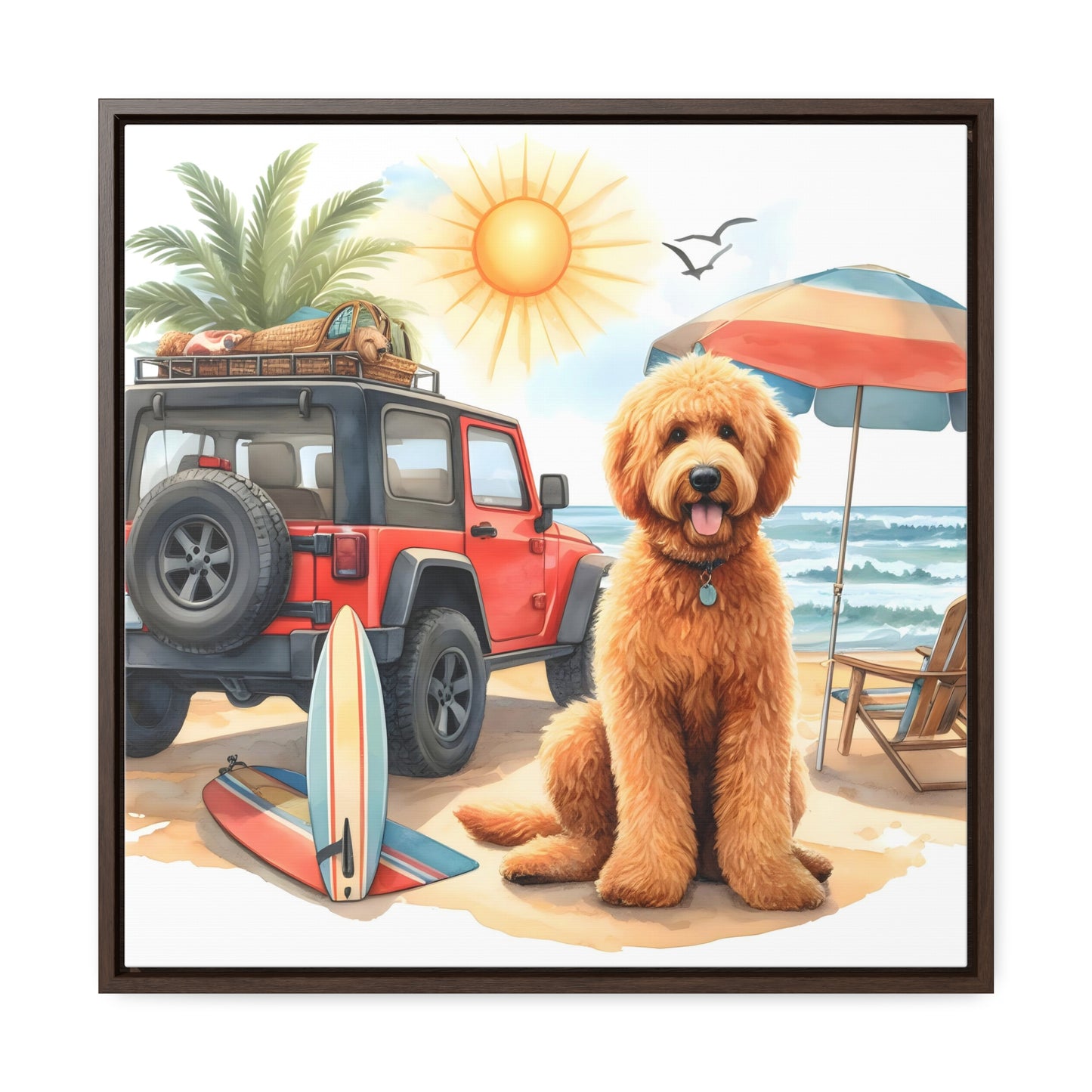 Jeep Beach Doodle Gallery Canvas Wraps, Square Frame