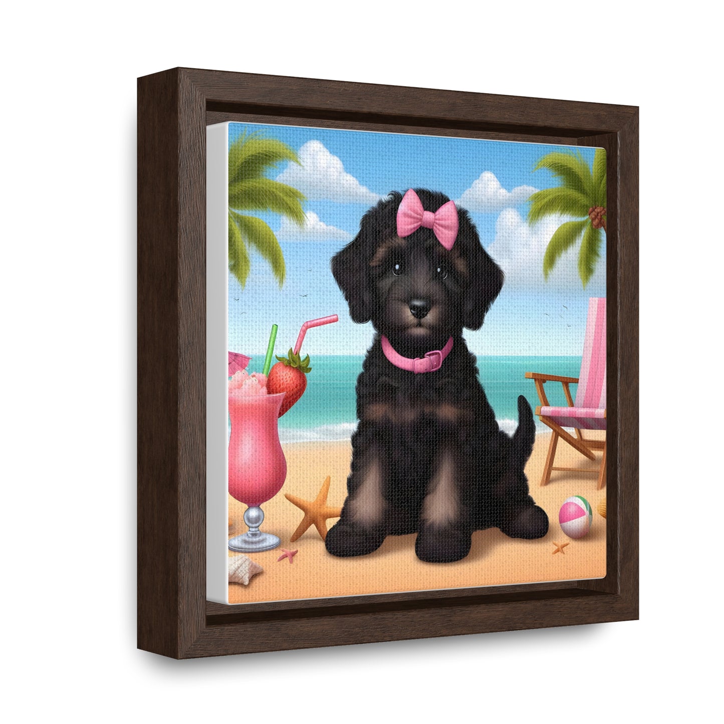 Phantom Doodle on Beach - Wooden Gallery Canvas Picture - Square Frame - Nice!