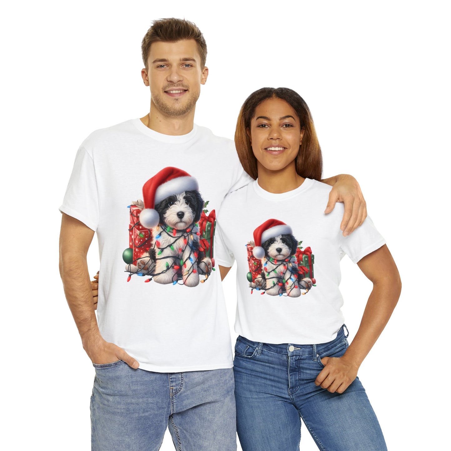 Black & White Christmas Doodle - Adult Unisex Gildan Heavy Cotton T Shirt