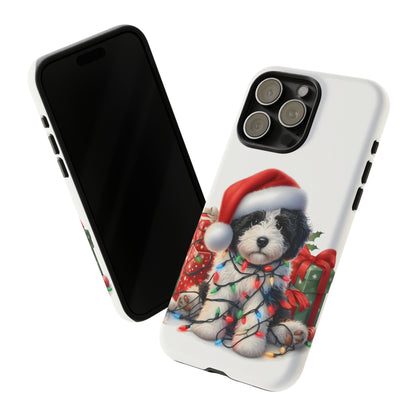 Black & White Doodle Christmas Puppy - Tough Cases for Apple iPhone, Samsung Galaxy, & Google Pixel