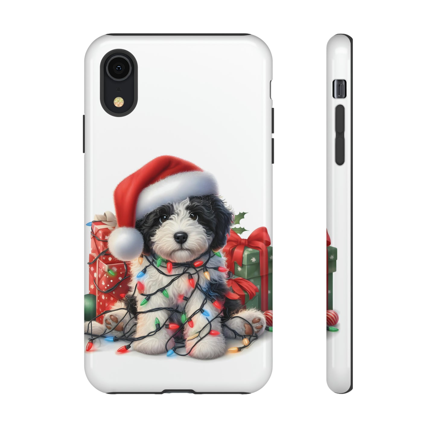 Black & White Doodle Christmas Puppy - Tough Cases for Apple iPhone, Samsung Galaxy, & Google Pixel