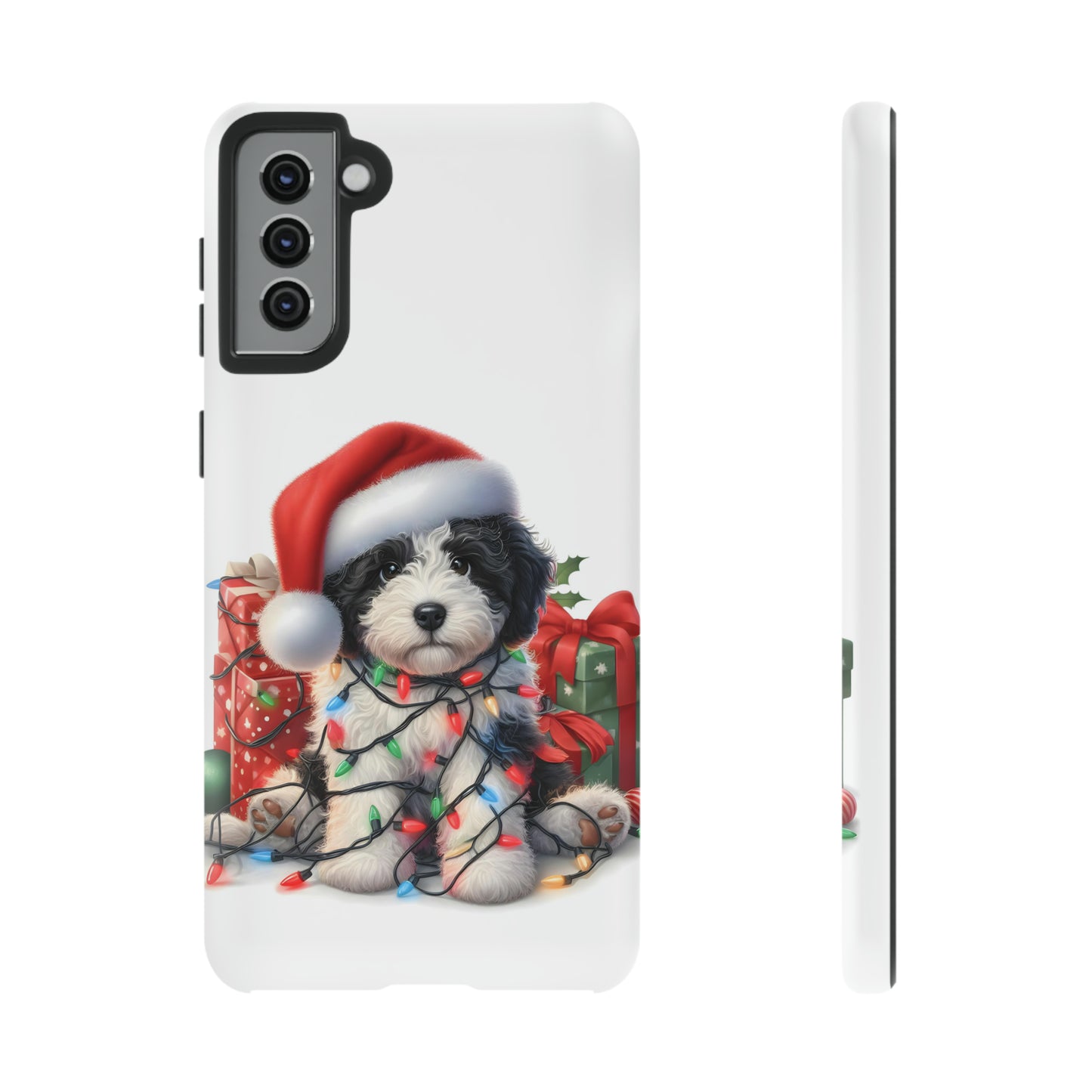 Black & White Doodle Christmas Puppy - Tough Cases for Apple iPhone, Samsung Galaxy, & Google Pixel