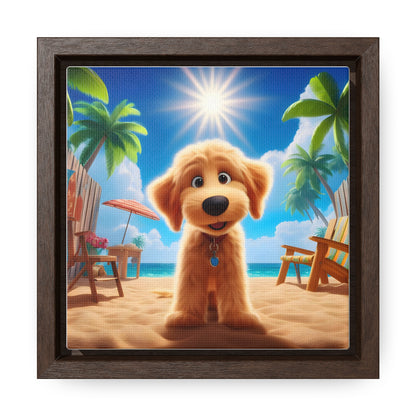 Doodle on Beach Cartoon Inspired - Wooden Gallery Canvas Picture - Square Frame - Nice!