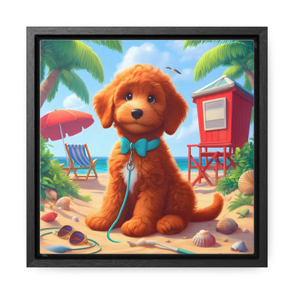 Red Doodle Puppy, Cartoon Inspired - Wooden Gallery Canvas Picture - Square Frame - Nice!