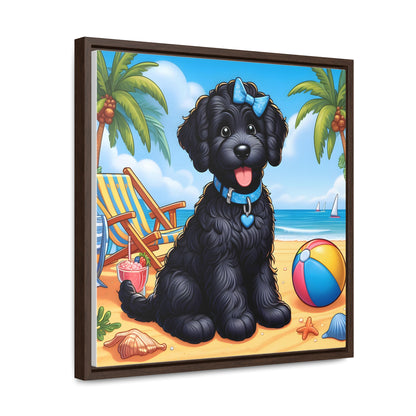 Black Doodle Puppy Cartoon Inspired - Wooden Gallery Canvas Picture - Square Frame - Nice!