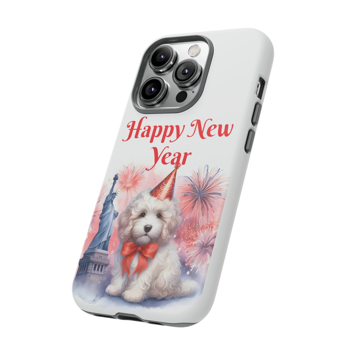 White Doodle Happy New Year - Tough Cases - Apple iPhone, Samsung Galaxy, and Google Pixel