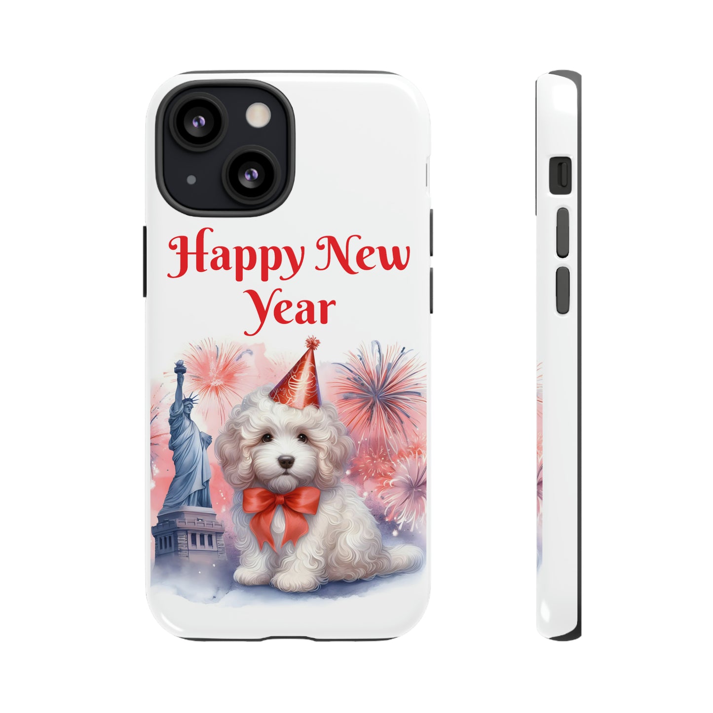 White Doodle Happy New Year - Tough Cases - Apple iPhone, Samsung Galaxy, and Google Pixel