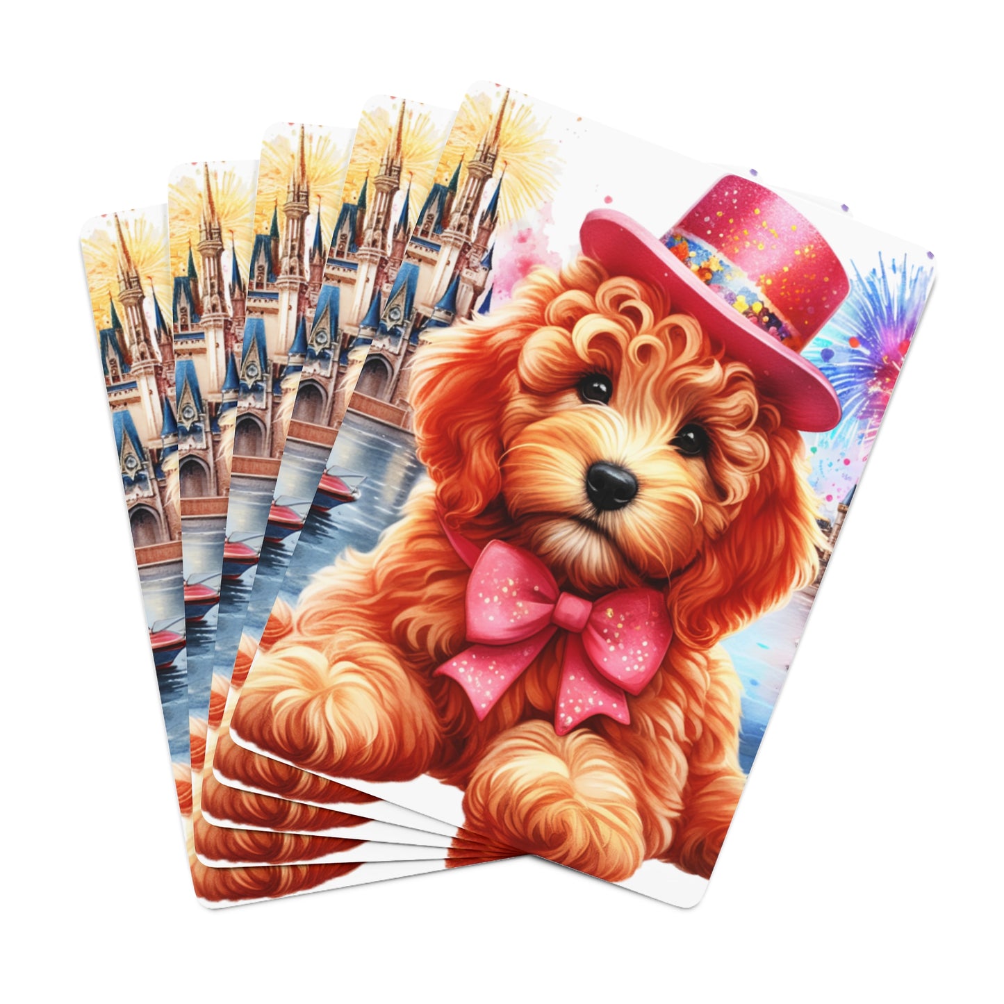 Apricot Doodle Fireworks Celebration - Custom Poker Cards