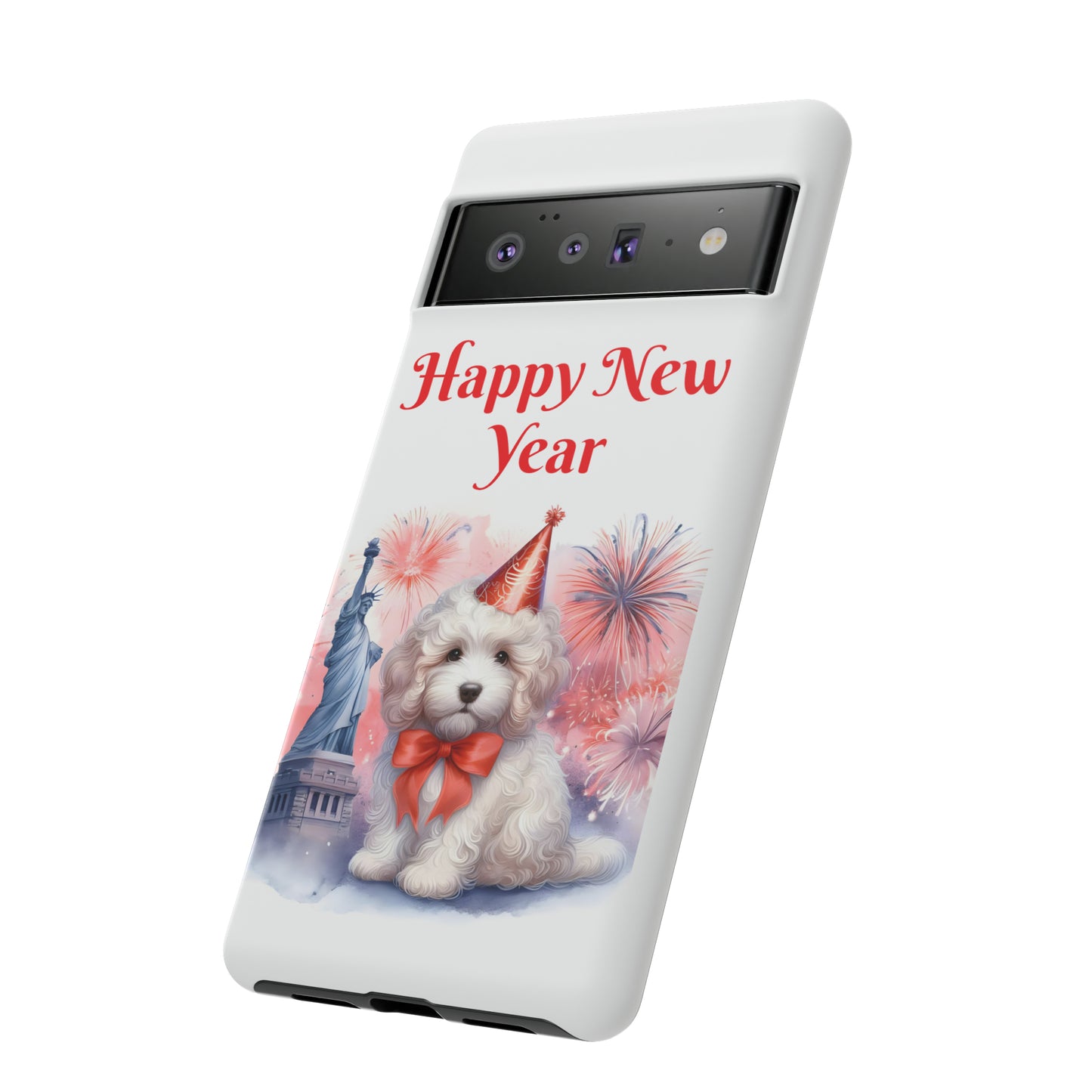 White Doodle Happy New Year - Tough Cases - Apple iPhone, Samsung Galaxy, and Google Pixel