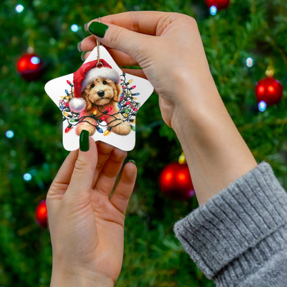 Christmas Doodle w/Lights Ceramic Ornament, 3 Shapes