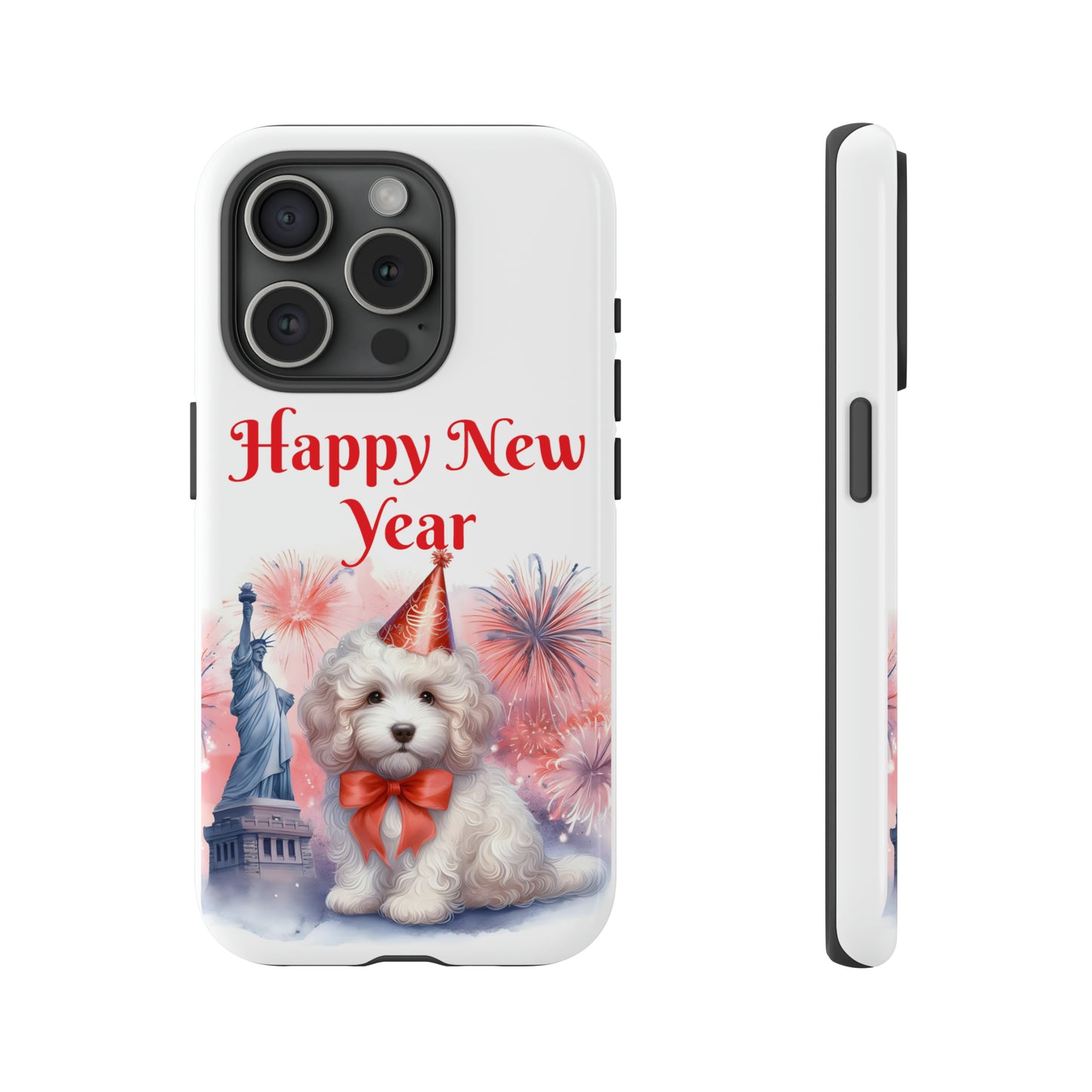 White Doodle Happy New Year - Tough Cases - Apple iPhone, Samsung Galaxy, and Google Pixel