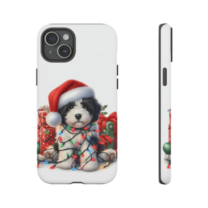 Black & White Doodle Christmas Puppy - Tough Cases for Apple iPhone, Samsung Galaxy, & Google Pixel