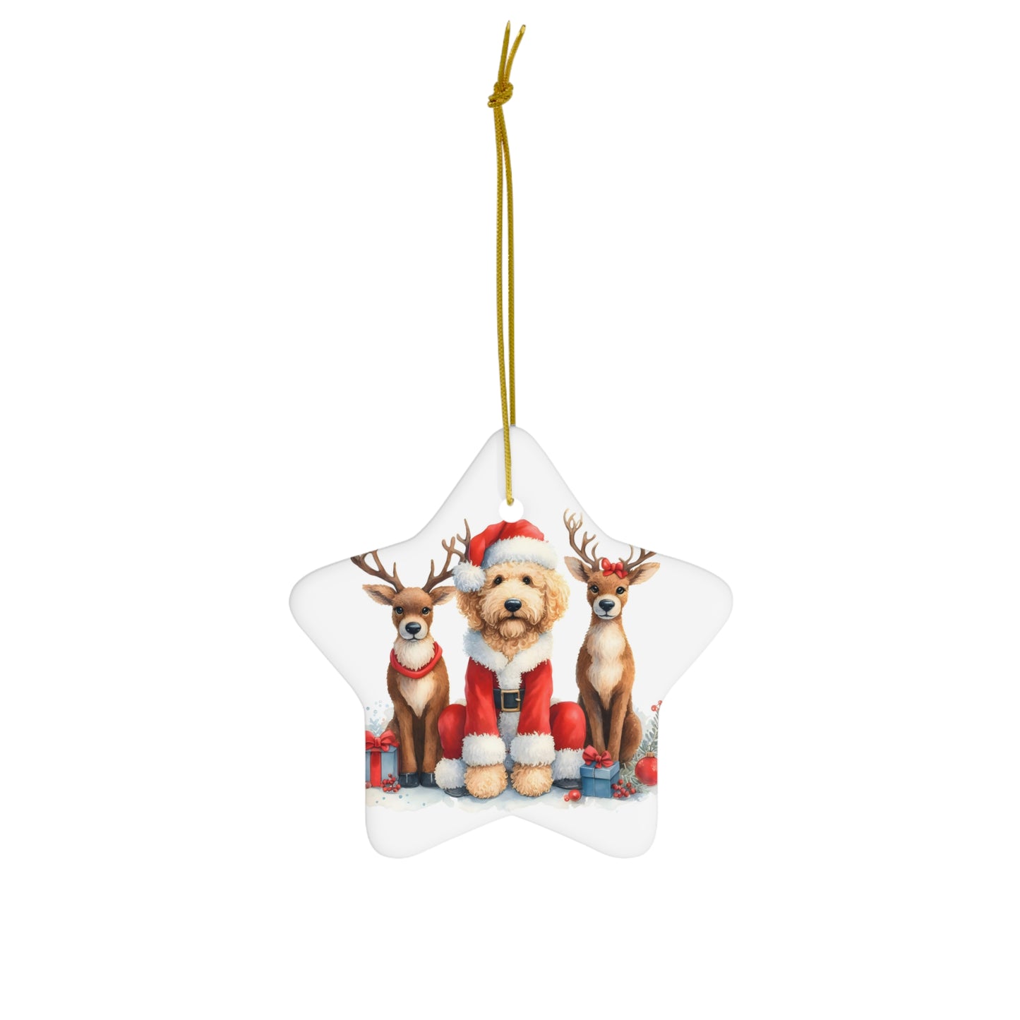 Christmas Santa Doodle w/Reindeer Ceramic Ornament, 4 Shapes