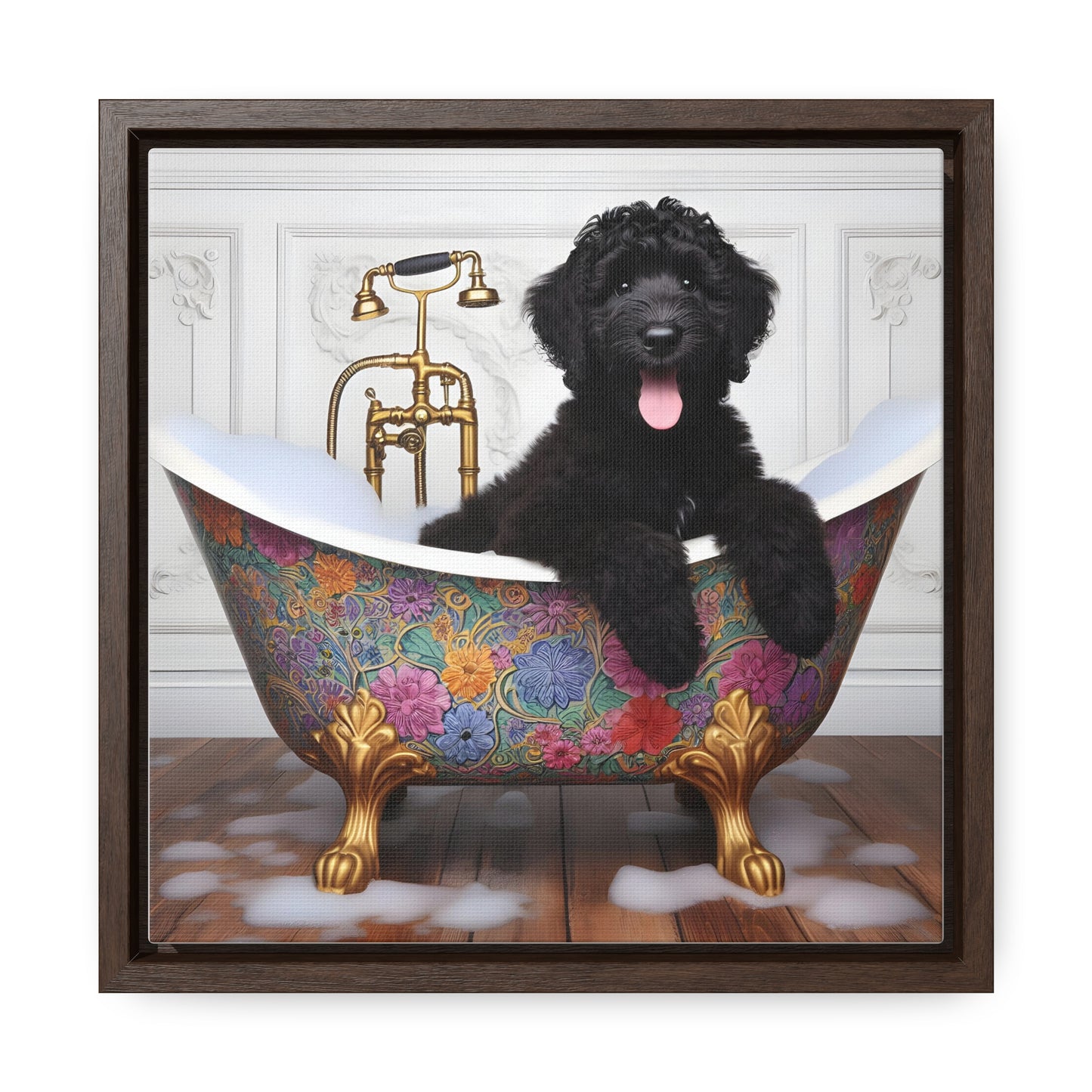 Black Doodle Antique Tub Gallery Canvas Picture - Wooden Square Frame - Nice!