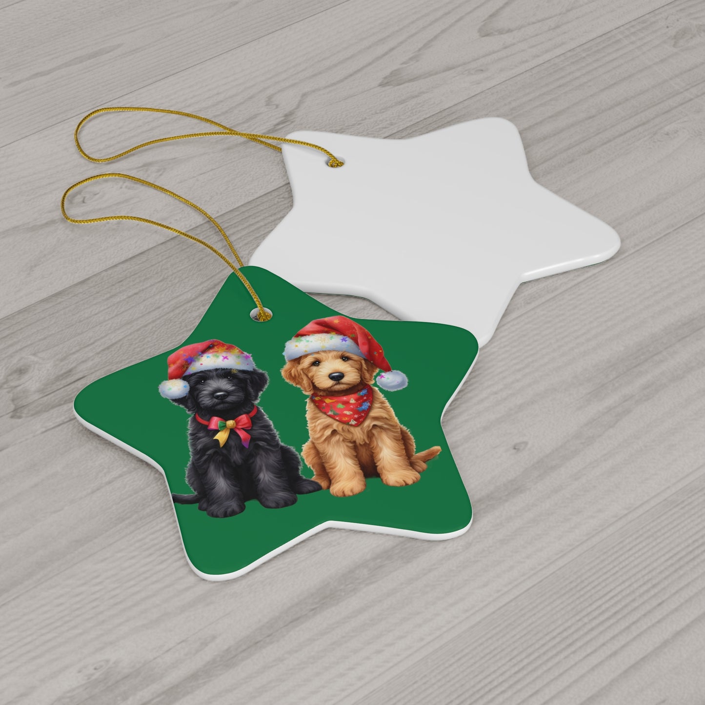 Christmas Doodle Puppies Ceramic Ornament, 2 Shapes