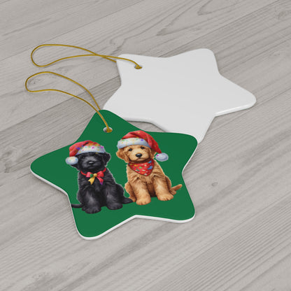 Christmas Doodle Puppies Ceramic Ornament, 2 Shapes