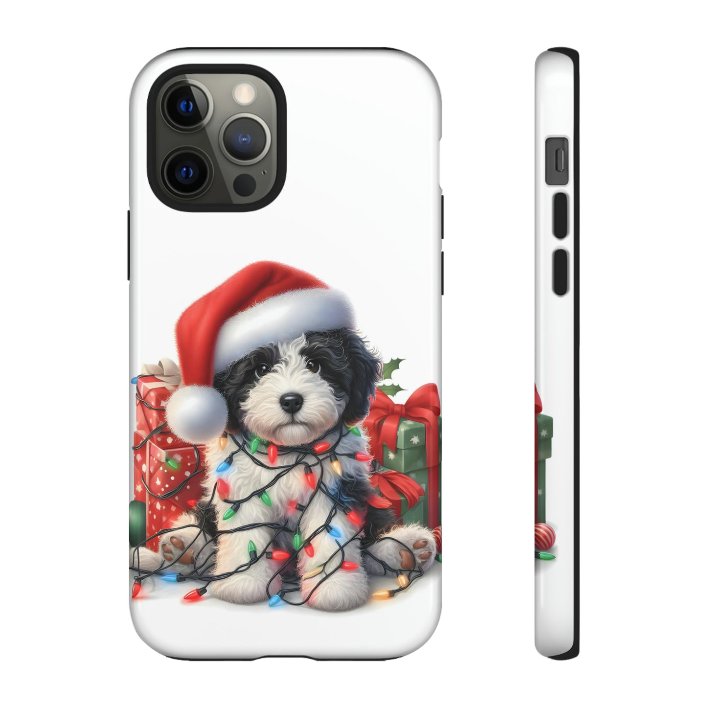 Black & White Doodle Christmas Puppy - Tough Cases for Apple iPhone, Samsung Galaxy, & Google Pixel