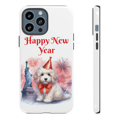 White Doodle Happy New Year - Tough Cases - Apple iPhone, Samsung Galaxy, and Google Pixel