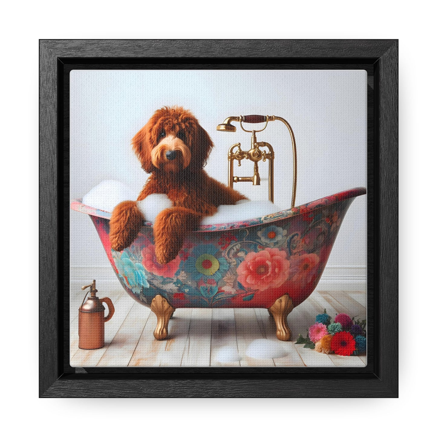 Red Doodle Antique Tub Gallery Canvas Picture - Wooden Square Frame - Nice!