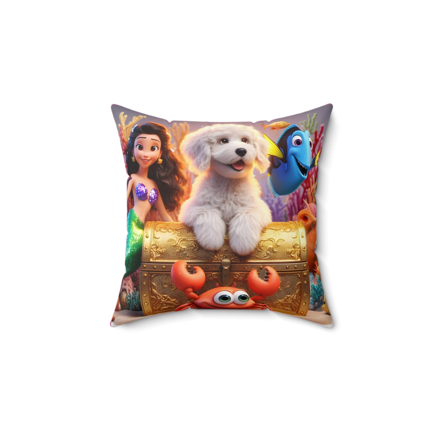 Doodle Mermaid Underwater Spun Polyester Square Pillow