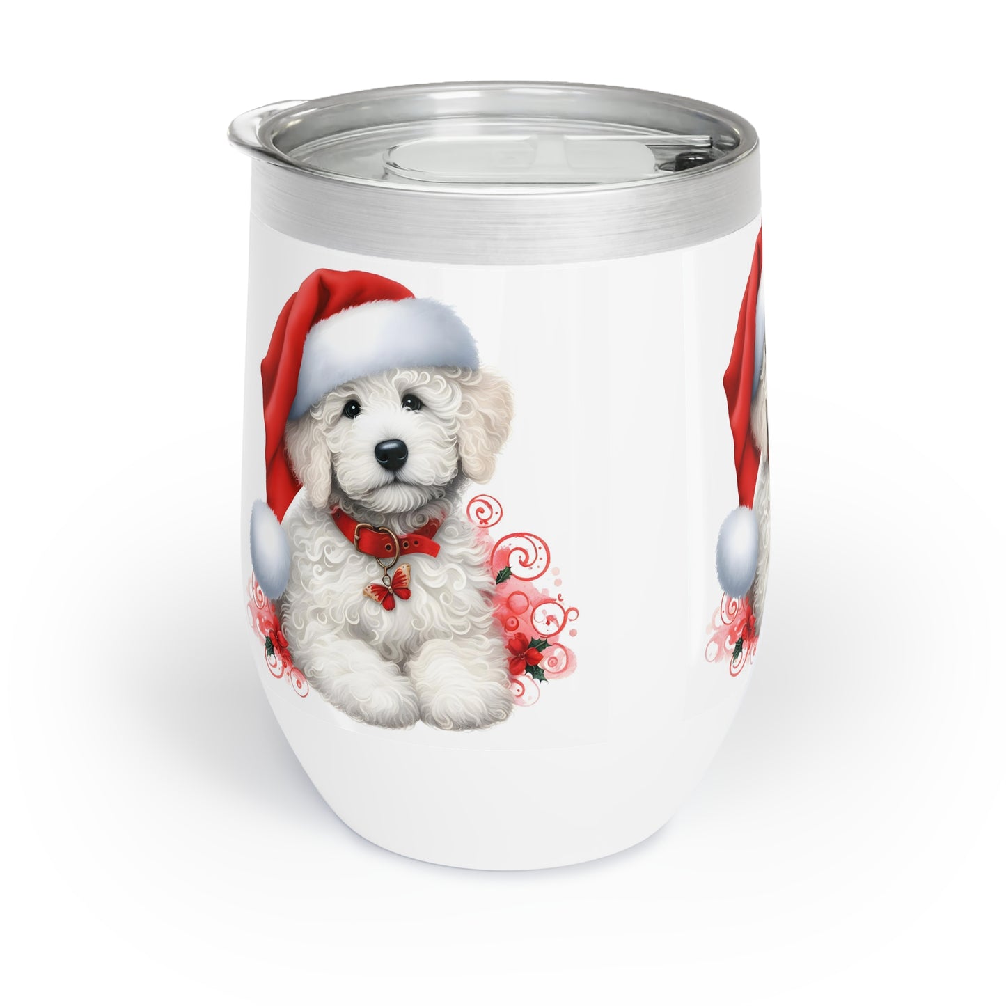 White Doodle Christmas Puppy - Chill Wine Tumbler