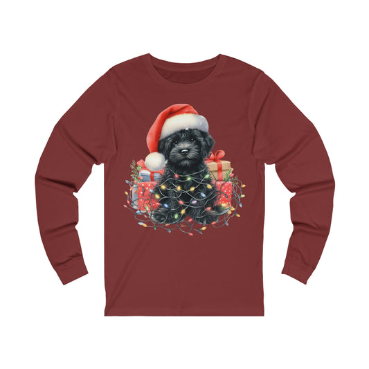 Christmas Black Doodle Puppy - Adult Unisex Long Sleeve Bella + Canvas T Shirt