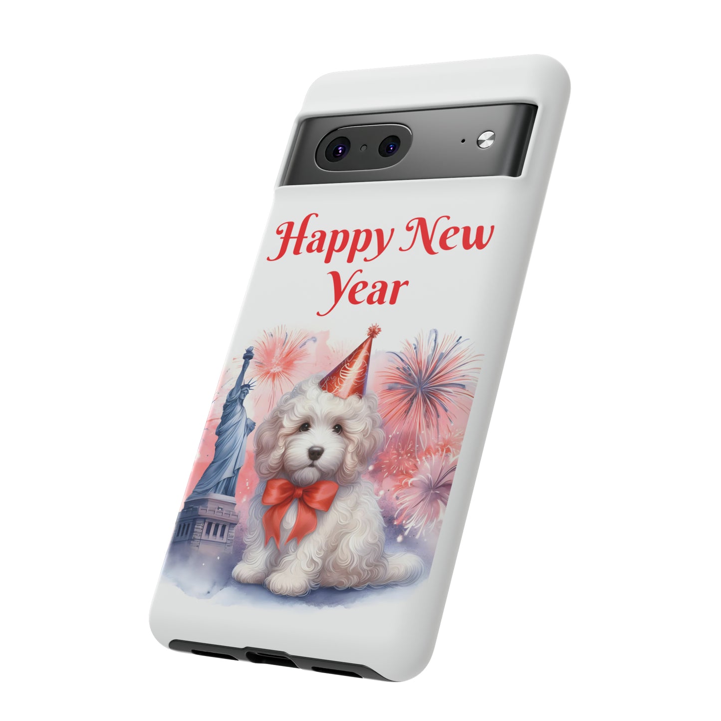 White Doodle Happy New Year - Tough Cases - Apple iPhone, Samsung Galaxy, and Google Pixel