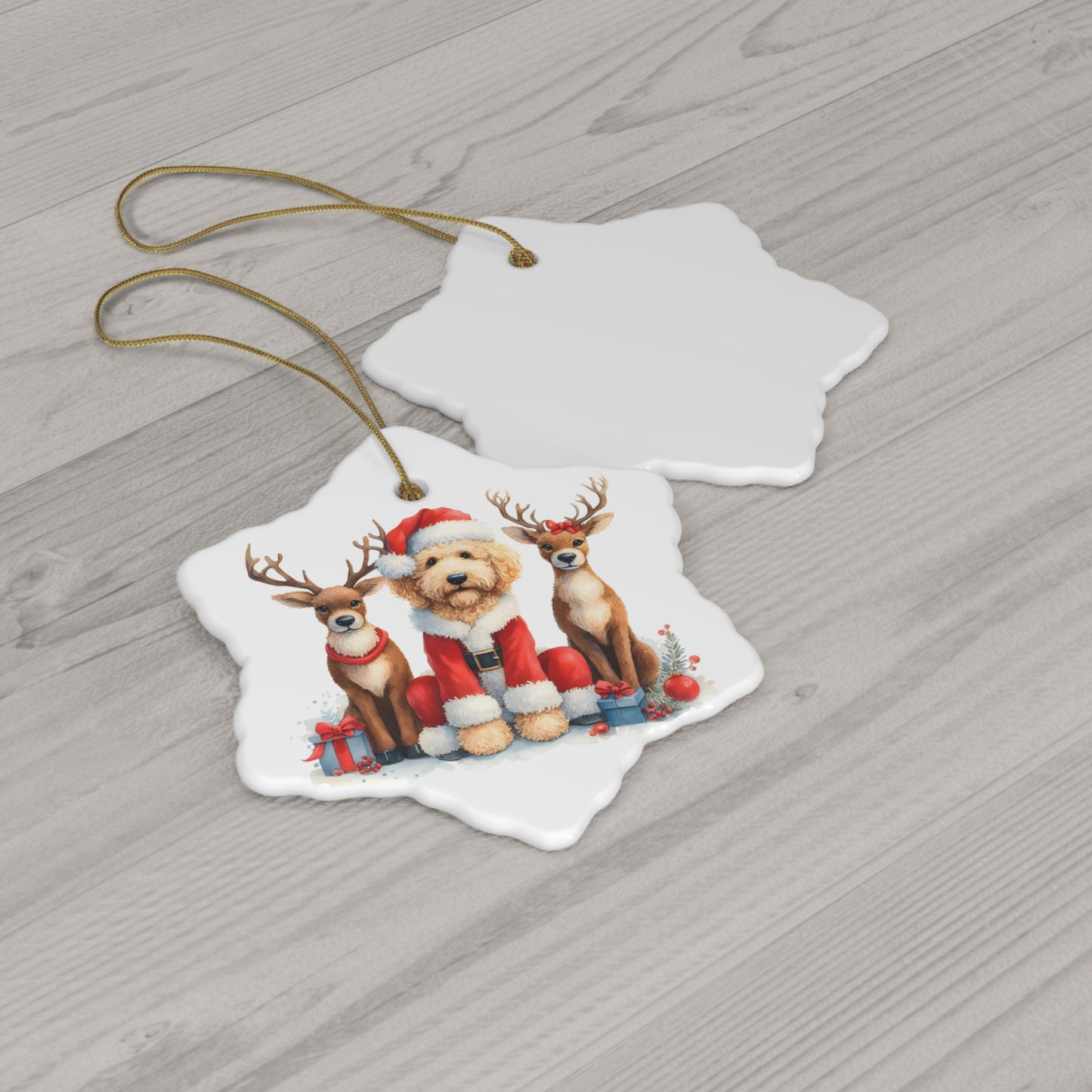 Christmas Santa Doodle w/Reindeer Ceramic Ornament, 4 Shapes