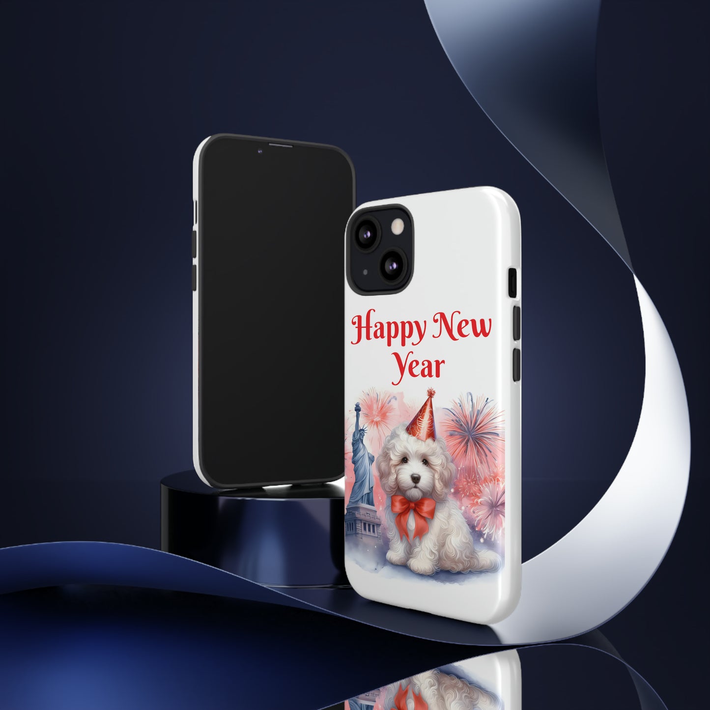 White Doodle Happy New Year - Tough Cases - Apple iPhone, Samsung Galaxy, and Google Pixel