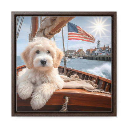 White Doodle on Sailboat - Wooden Gallery Canvas Picture - Square Frame - Nice!