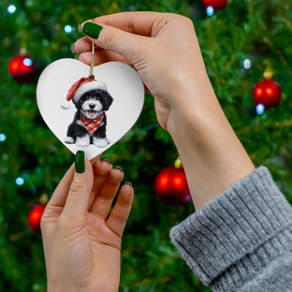 Black & White Doodle Puppy Ceramic Ornament, 4 Shapes