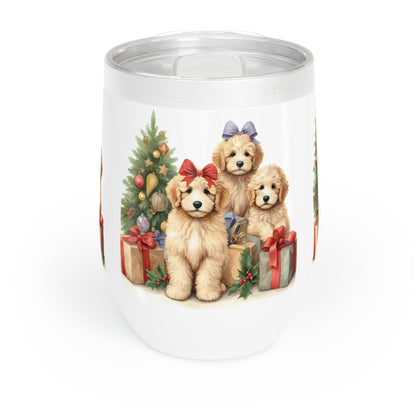 Christmas Doodle Puppies Chill Wine Tumbler