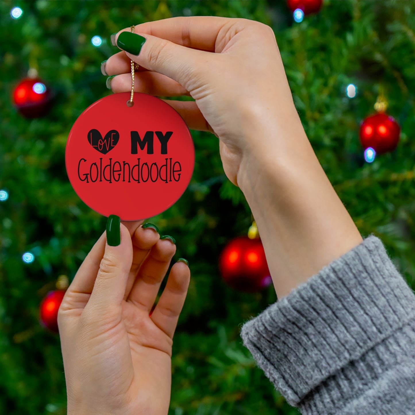 Love my Goldendoodle Ceramic Ornament, 4 Shapes