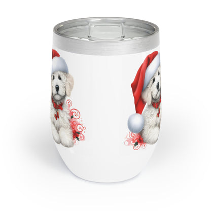 White Doodle Christmas Puppy - Chill Wine Tumbler