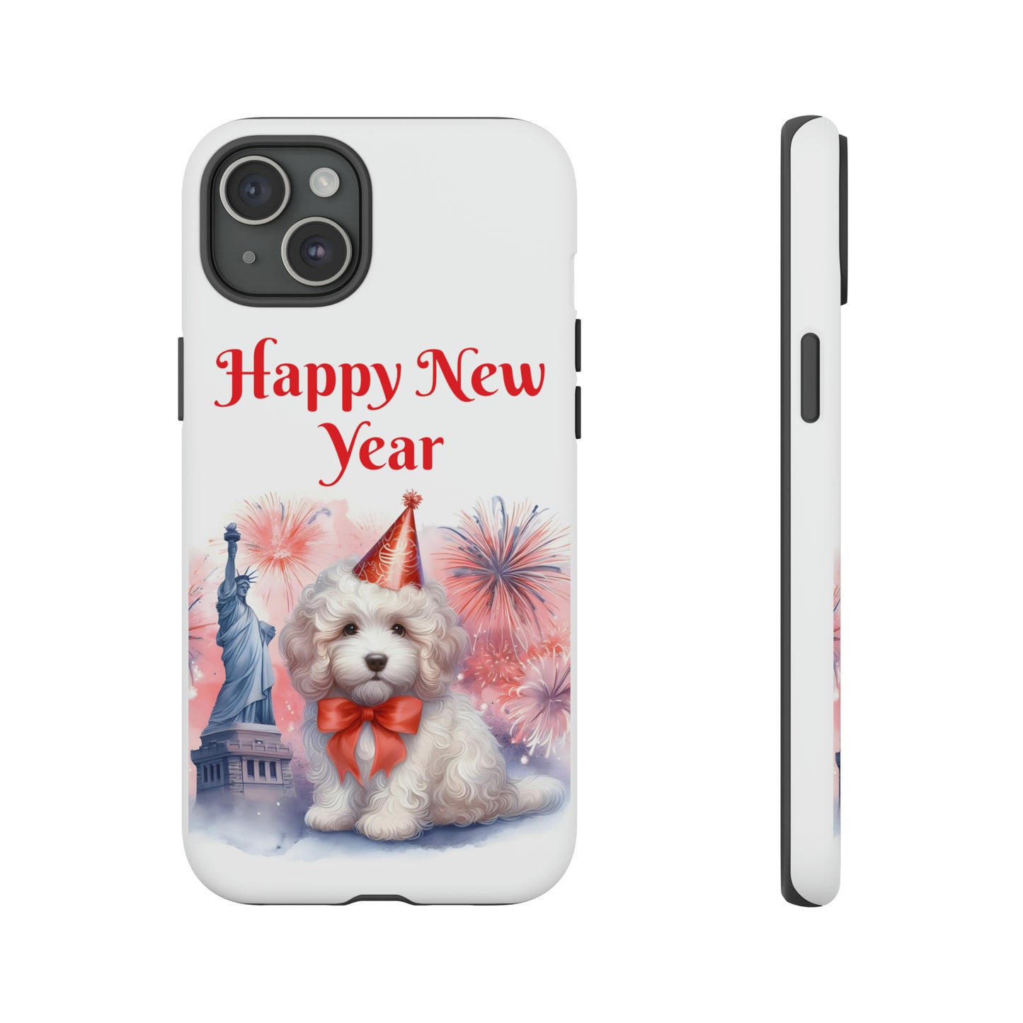 White Doodle Happy New Year - Tough Cases - Apple iPhone, Samsung Galaxy, and Google Pixel