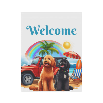 Welcome Beach Jeep Doodle Garden Flag & House Banner