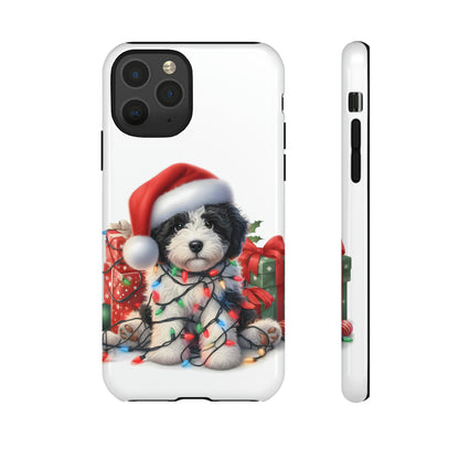 Black & White Doodle Christmas Puppy - Tough Cases for Apple iPhone, Samsung Galaxy, & Google Pixel