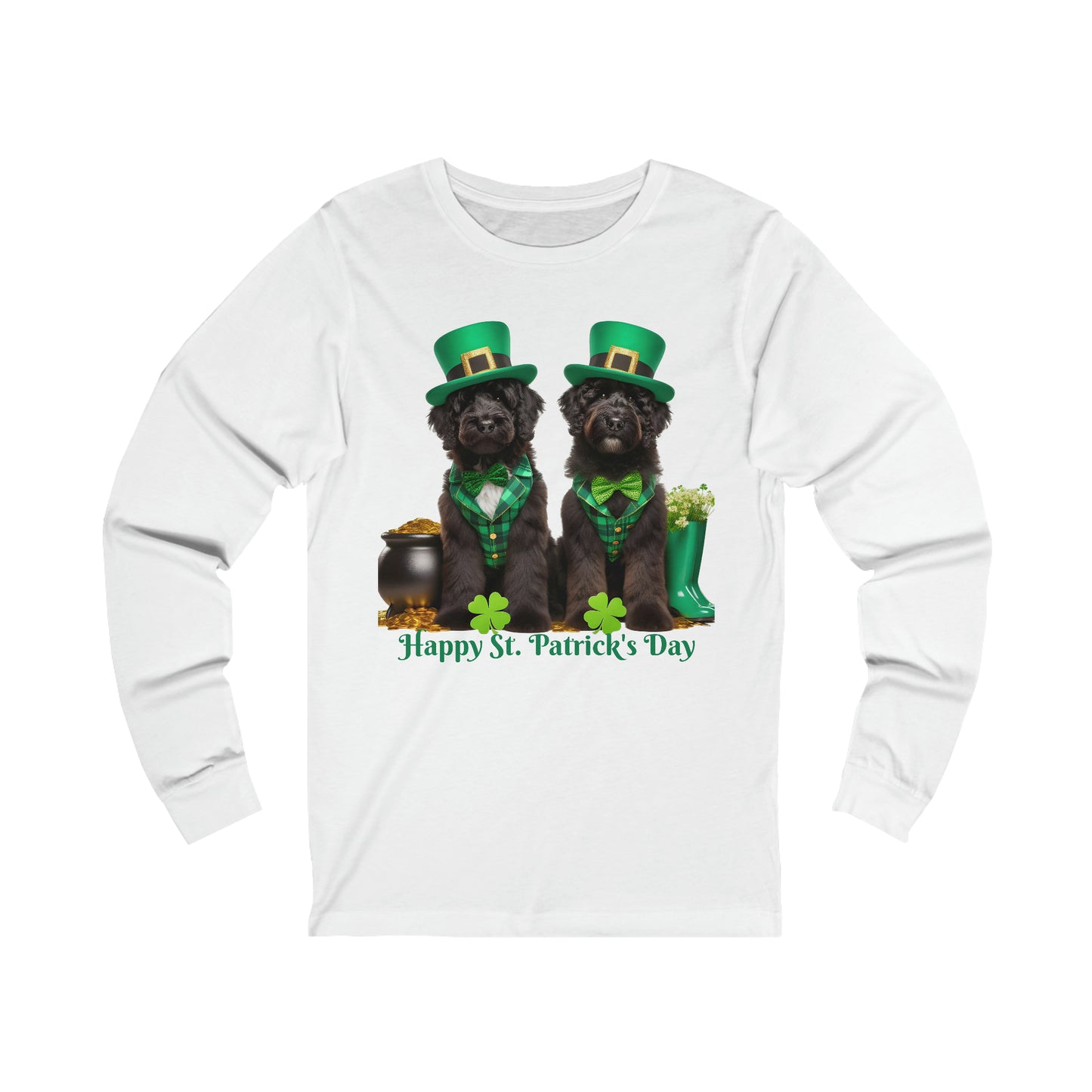 Black Doodles Happy St. Patrick's Day - Bella Unisex Long Sleeve T Shirt