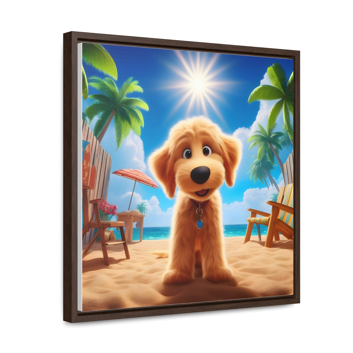 Doodle on Beach Cartoon Inspired - Wooden Gallery Canvas Picture - Square Frame - Nice!