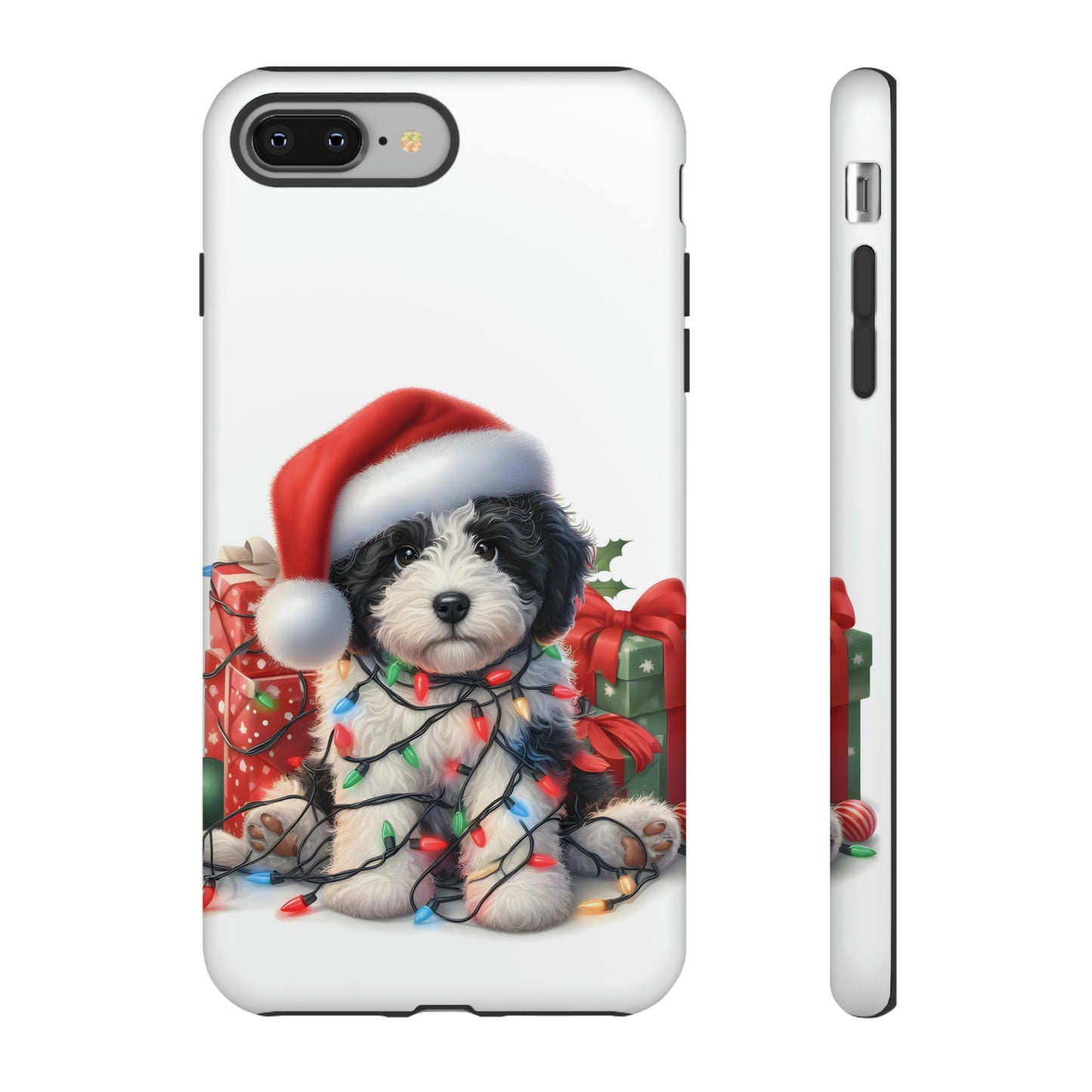 Black & White Doodle Christmas Puppy - Tough Cases for Apple iPhone, Samsung Galaxy, & Google Pixel