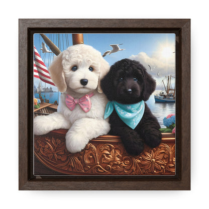 White and Black Doodle on Sailboat - Wooden Gallery Canvas Pictures - Square Frame - Nice!